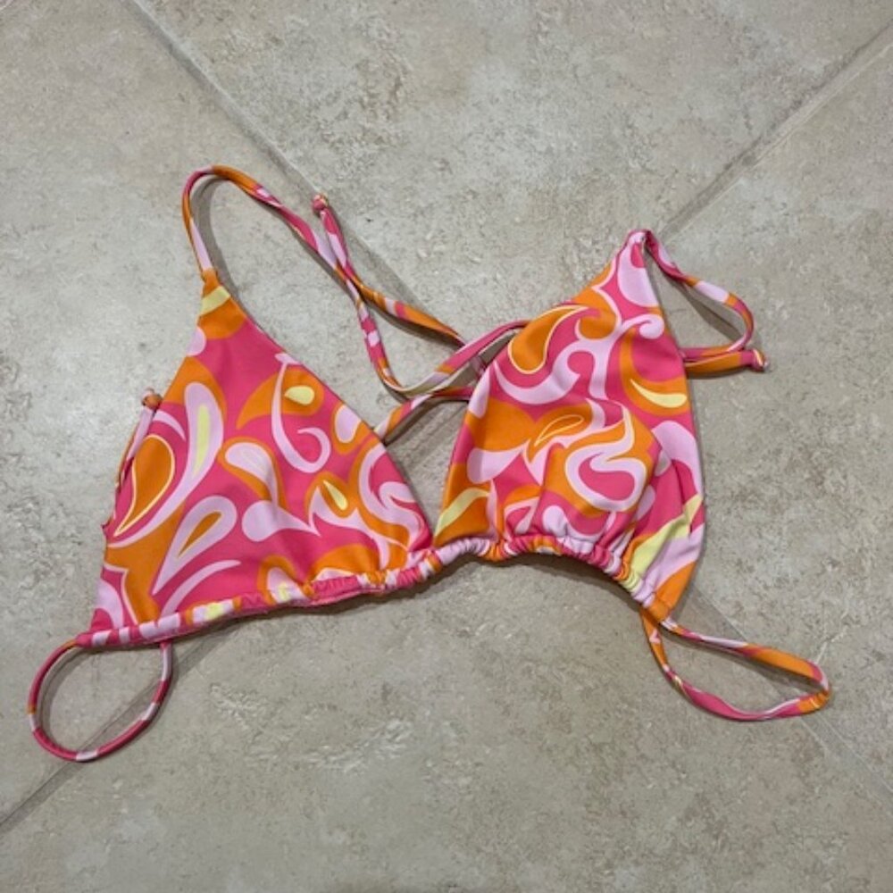 Aurelle Orange Pink Triangle Bikini Top And Mesh Cover Up